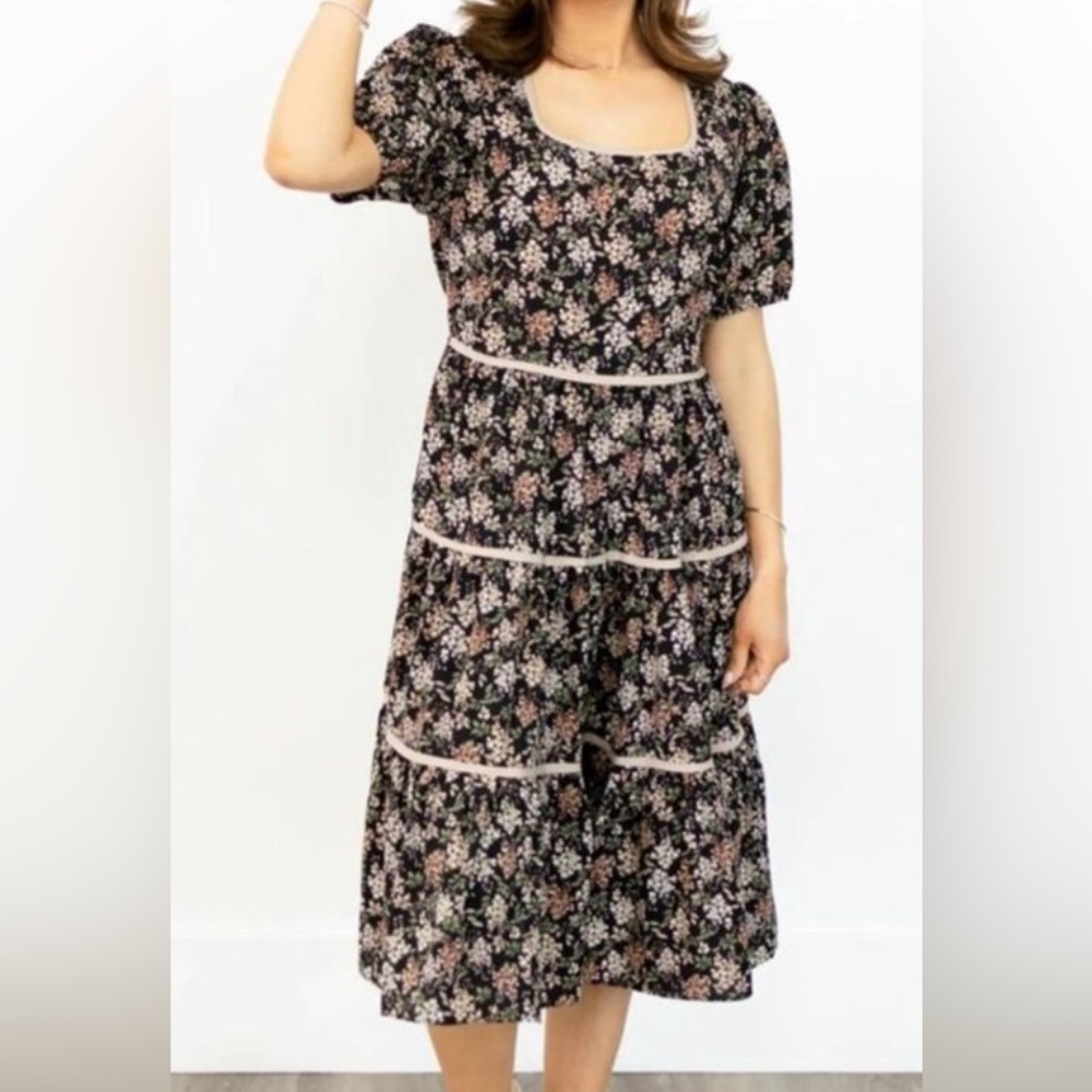 Black Tiered Floral Dress